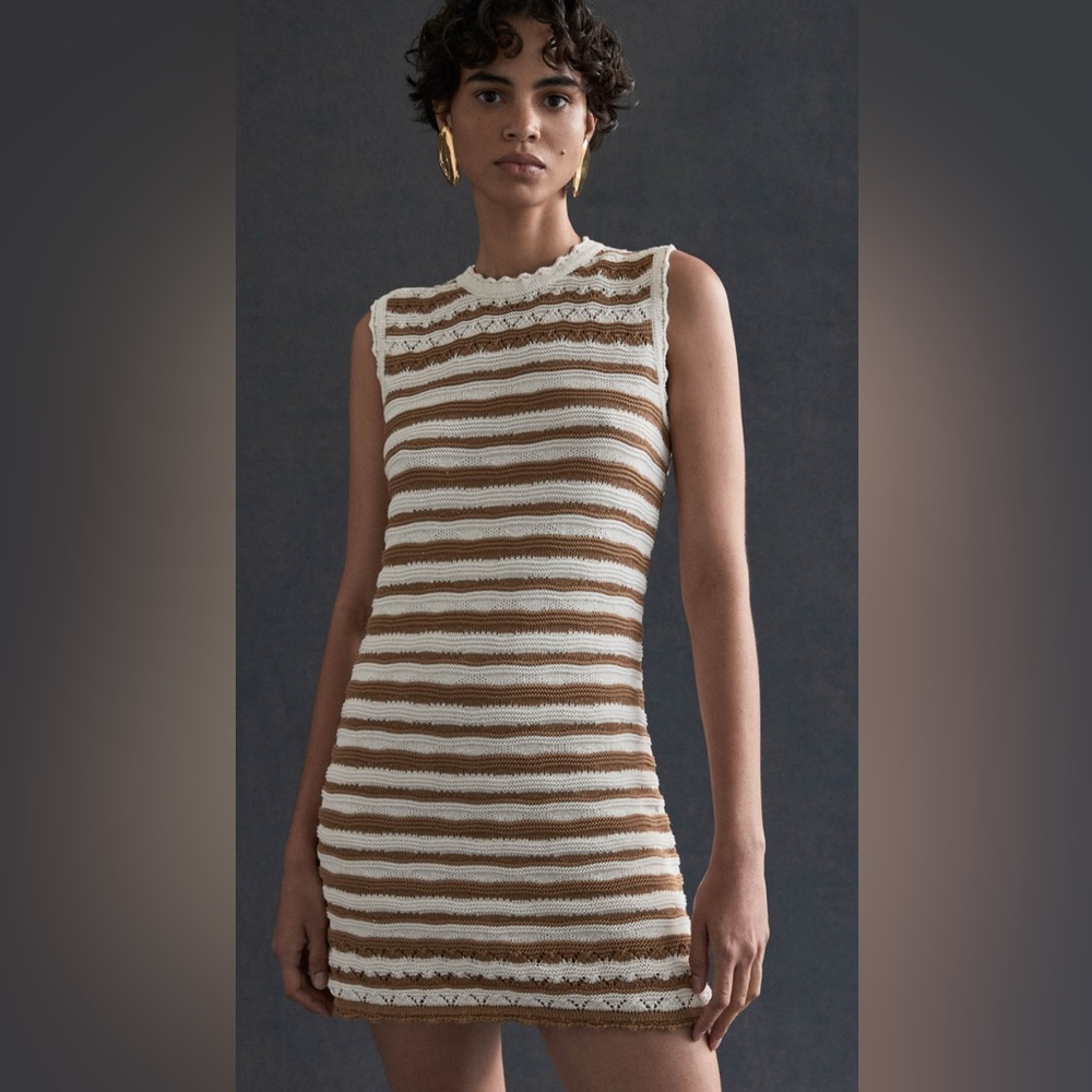 Veronica Beard Striped Brown and White Sleeveless Dress